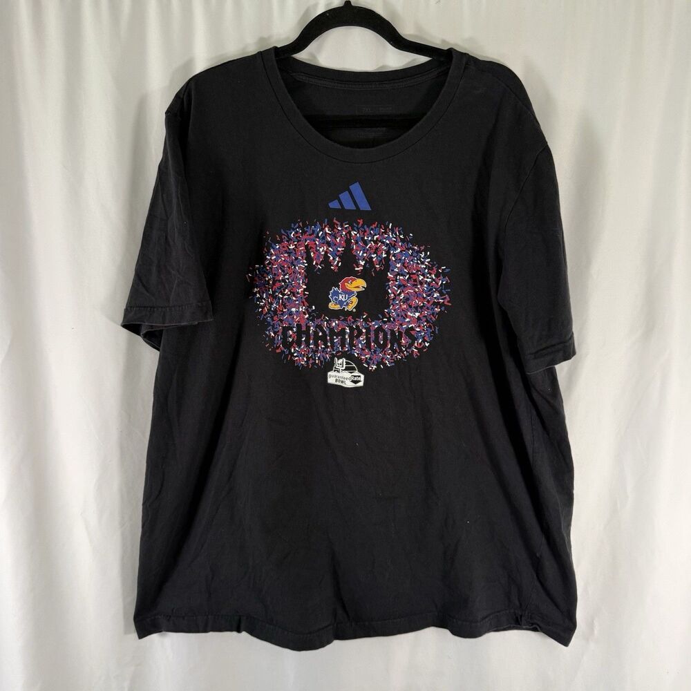 Adidas University of Kansas Jayhawks Football Shirt Men's 2XL Black Short Sleeve